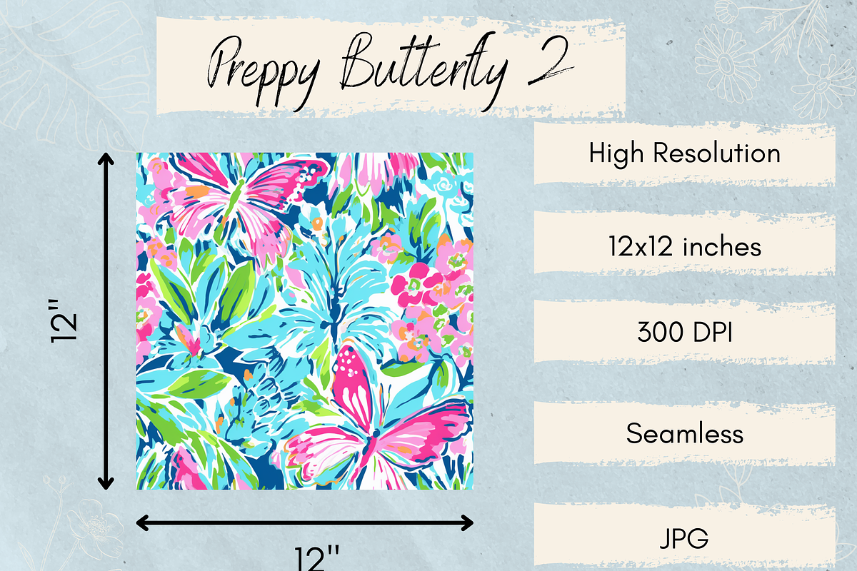 Preppy Butterfly Digital Paper Pack, a Pattern Graphic by Paper & Pattern Studio (Photo 4 of 7)