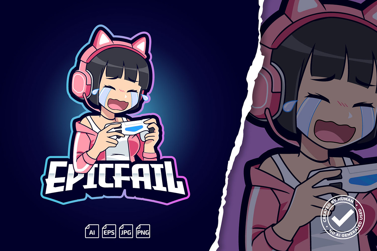 Epic Fail Crying Gamer Girl Logo, a Branding & Logo Template by tkzgraphic (Photo 1 of 2)