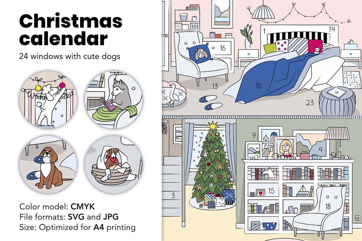 Christmas calendar: 24 cute dogs, a Poster Template by One_minute_sketch (Photo 1 of 4)