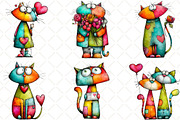 Quirky Valentine Cats Clipart, an Animal Illustration by Black Bird Studio (Thumbnail 3 of 6)