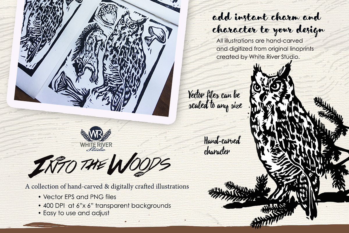 Into The Woods Linocuts, an Illustration by WhiteRiverStudio (Photo 4 of 10)