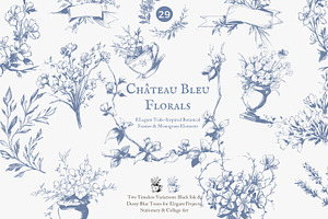 Blue toile floral monogram frames, a Decorative Illustration by Patishop Art
