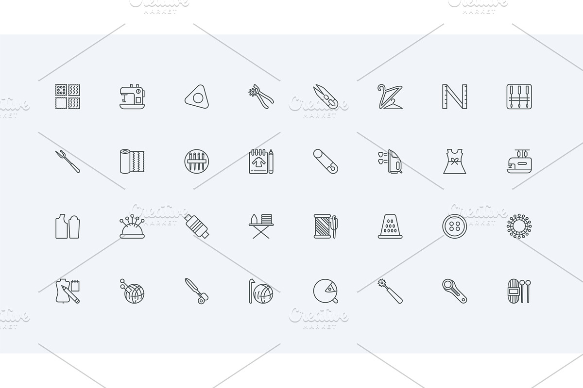 Sewing equipment dressmaker icons, an Illustration by Lemberg Vector