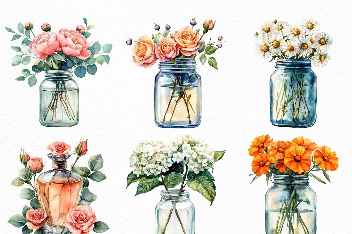 Watercolor Flower Jar Clipart Bundle, an Illustration by Craft Nest (Photo 5 of 6)