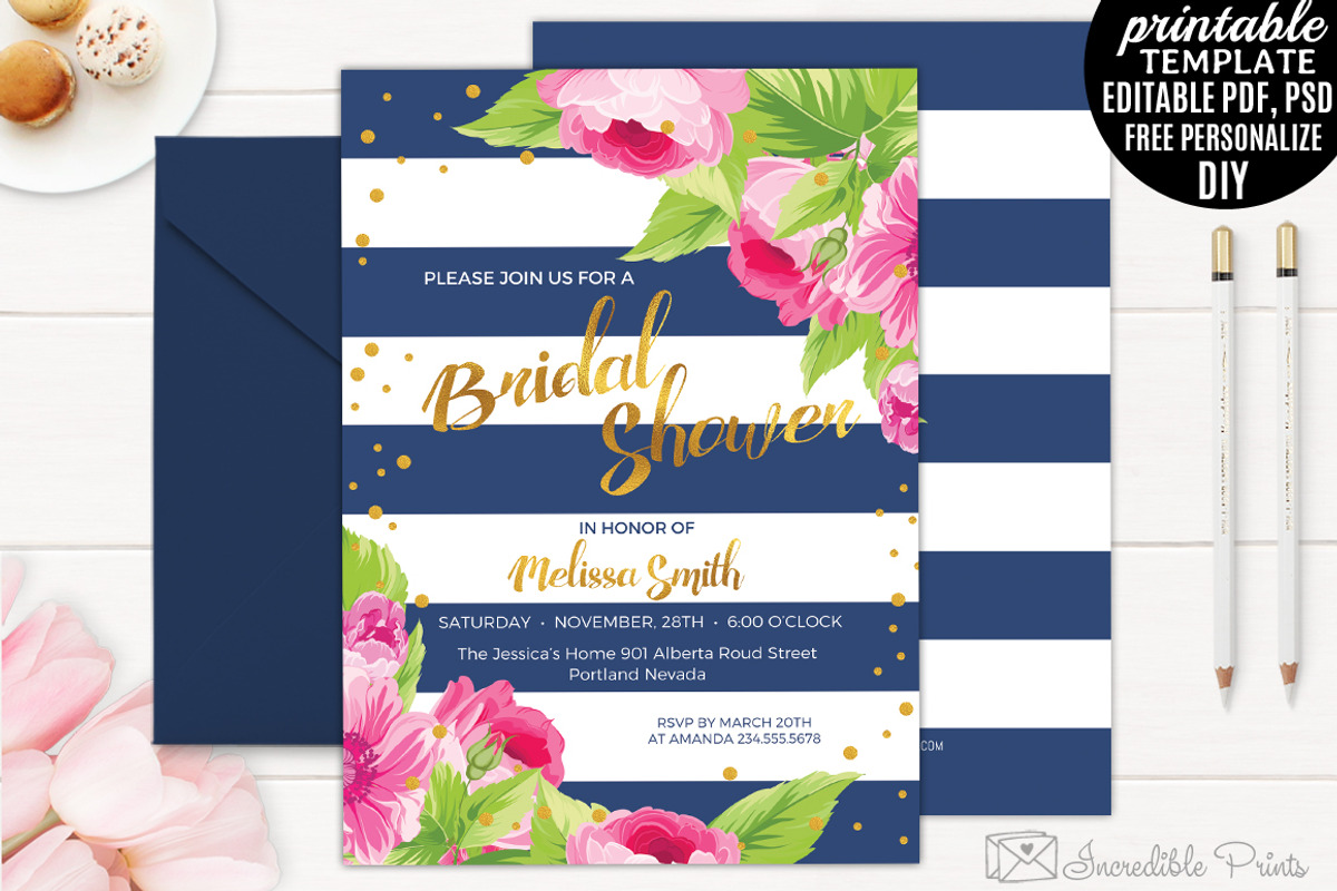 Navy and Gold Bridal Shower Invite, an Invitation Template by Blush Roses Print (Photo 1 of 2)