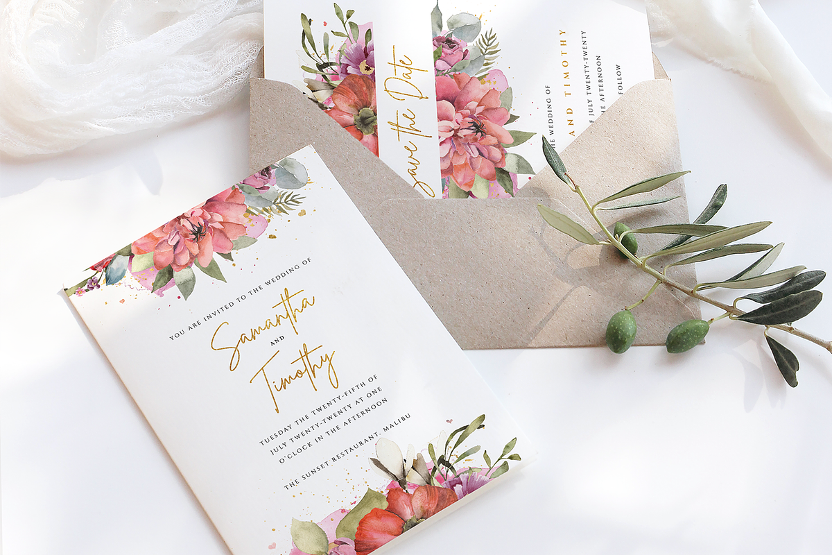 Gold Floral Wedding Invite Suite, an Invitation Template by R Whitehurst Design (Photo 3 of 5)