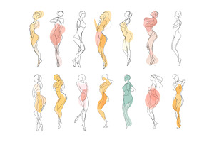 Female figures dynamic poses linear, an Illustration by Onyx