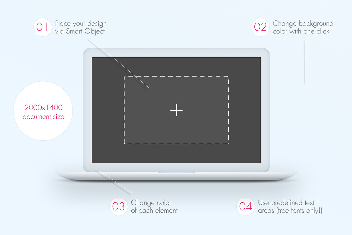 MacBook™ Mockup with a Features List, a Device Mockup by eppearance (Photo 4 of 5)