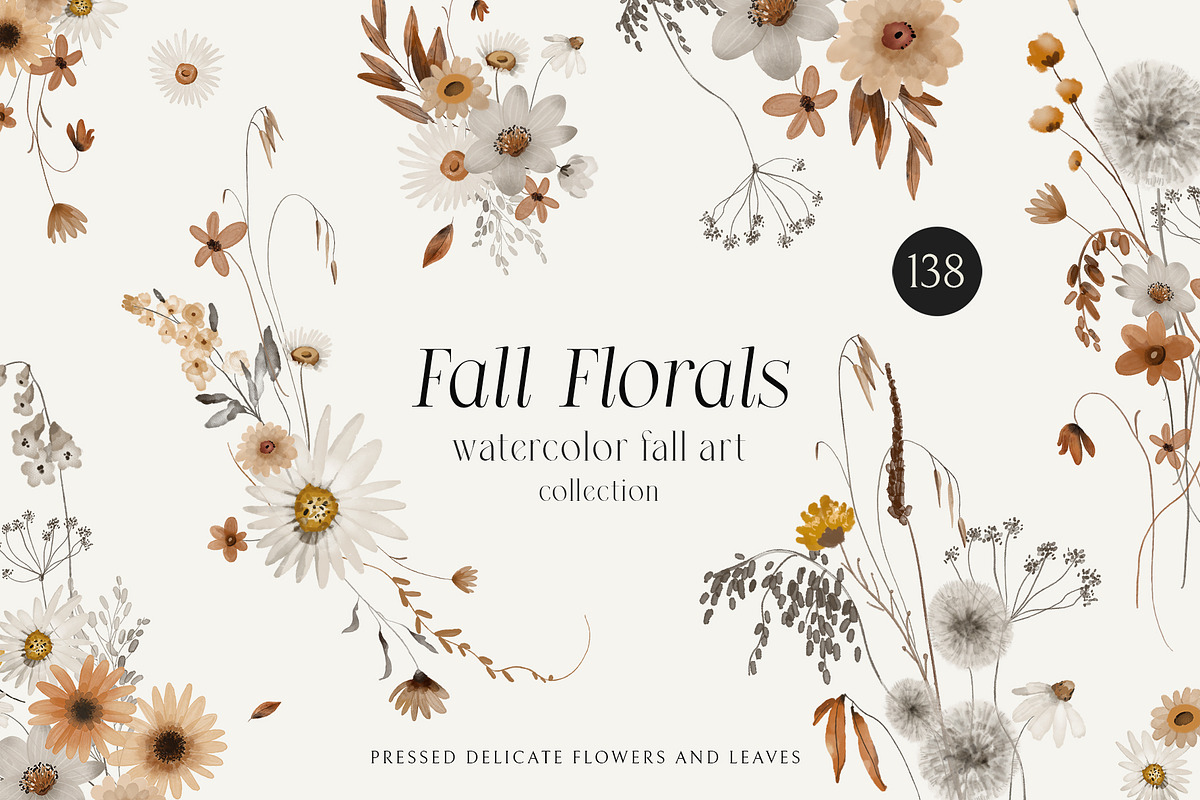Fall Florals - watercolor set, a Seasonal Illustration by AleksaArt (Photo 1 of 13)