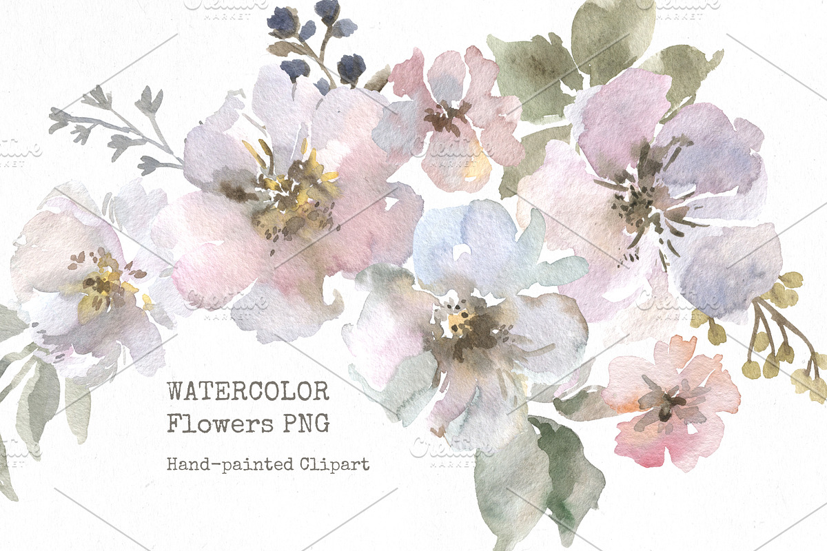 Light Watercolor Spring Flowers Png, a Decorative Illustration by GraphicsDish (Photo 1 of 3)