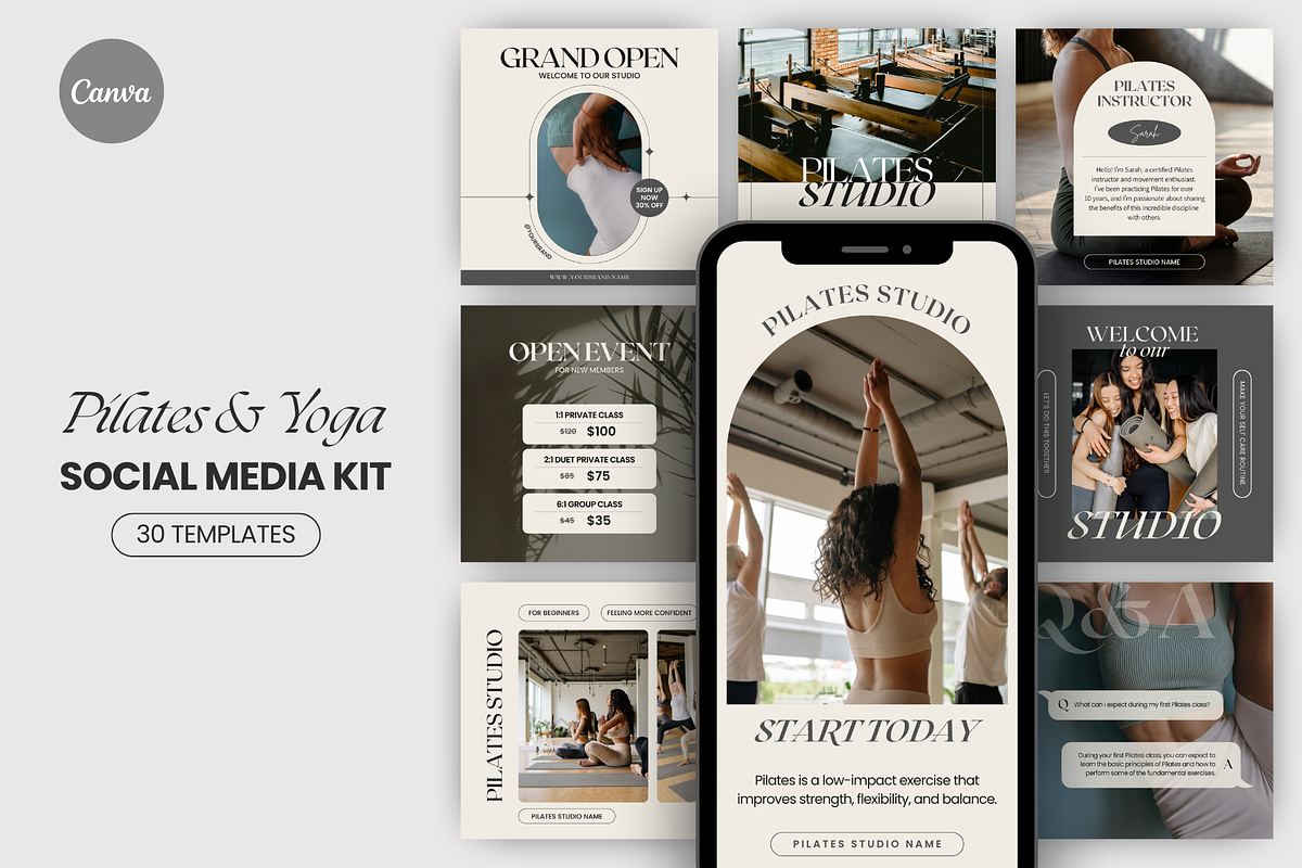 Pilates Yoga Instagram Templates, a Social Media Template by MiavoDesign (Photo 1 of 6)