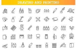 Paint art tools. Vector icons, an Outline Icon by Tettygreen
