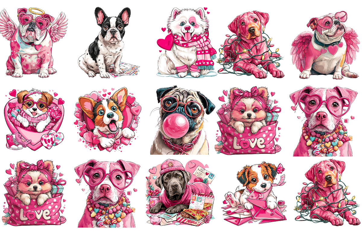 Valentine Funny Dog Clipart, an Illustration by DreamArtGraphic (Photo 3 of 4)
