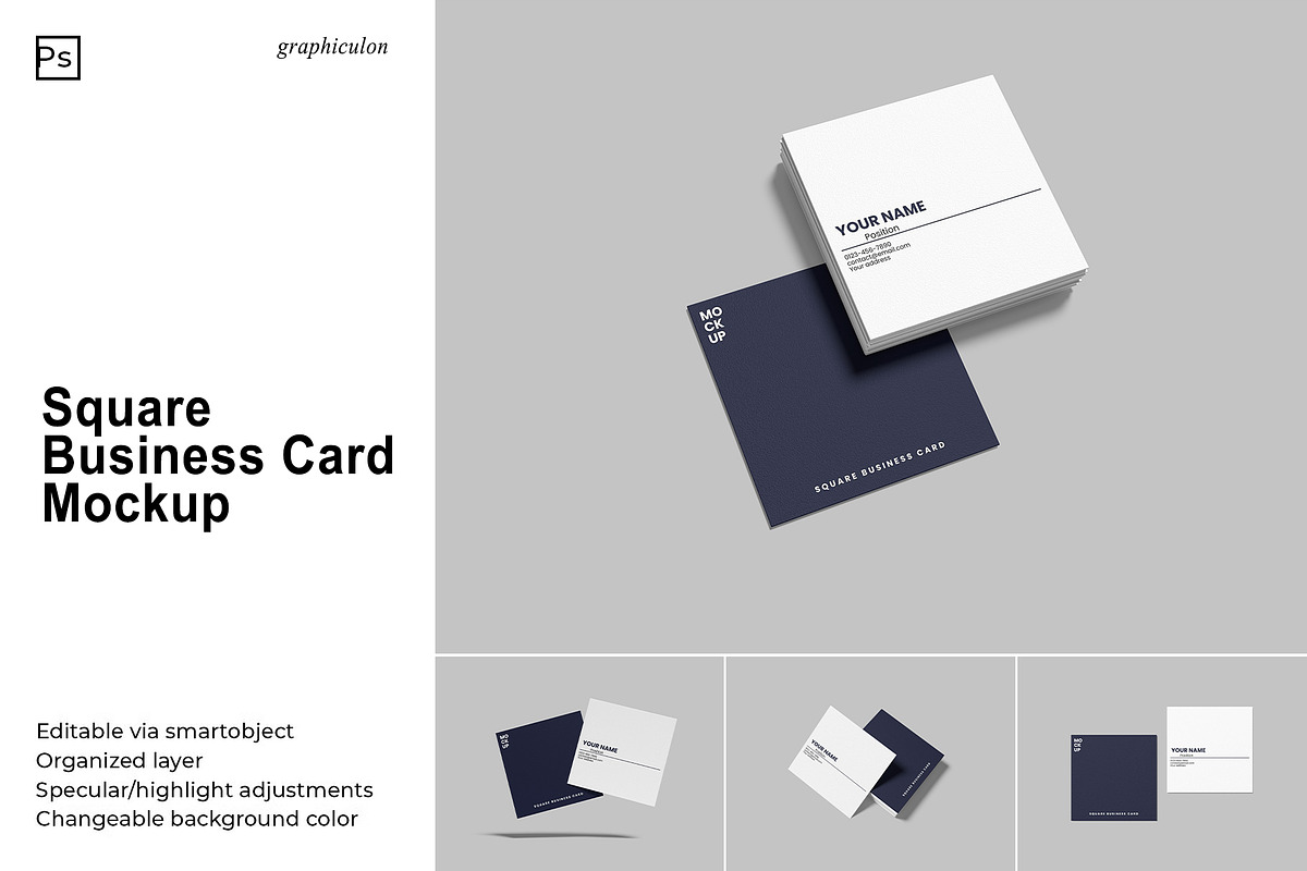Square Business Card Mockup, a Print Template by Graphiculon (Photo 1 of 11)