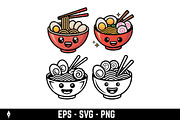 cute happy ramen bowl character, a Food Illustration by Vectorhight (Thumbnail 2 of 3)
