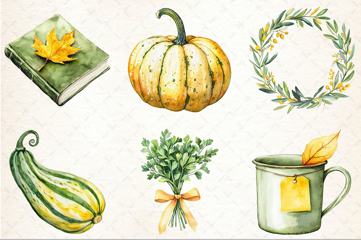 Yellow & Green Autumn Clipart, an Illustration by Rose Art (Photo 3 of 6)