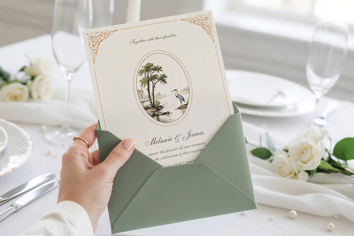 Elegant Heron Oval Wedding Invite, an Invitation Template by by creative paper (Photo 3 of 3)