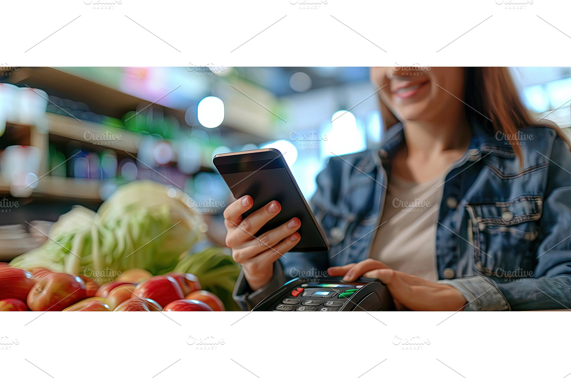 Smiling Woman Making Mobile Payment, a Food & Drink Photo by piter.goskov