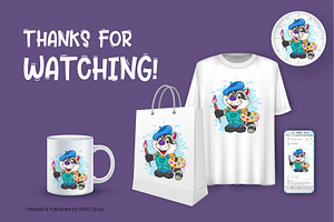 Cartoon Raccoon Artist. T-Shirt, SVG