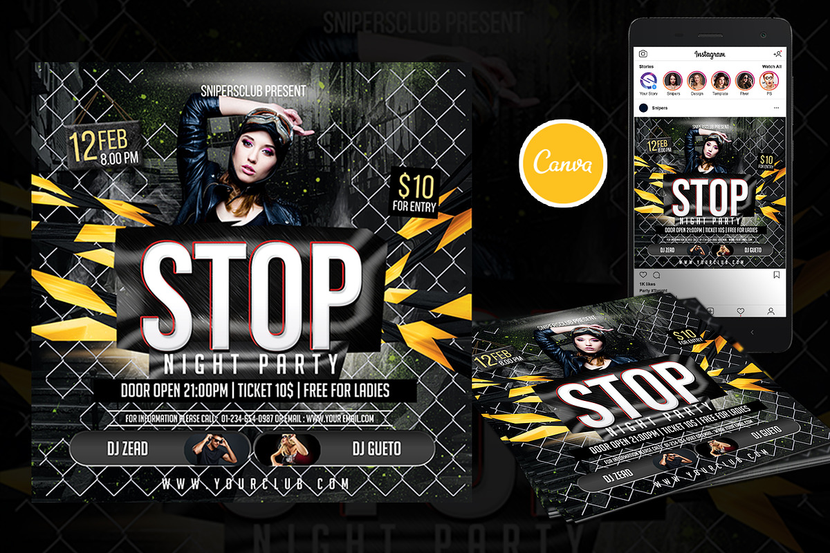 Stop Night Flyer Canva Template, a Flyer Template by DreamColor
