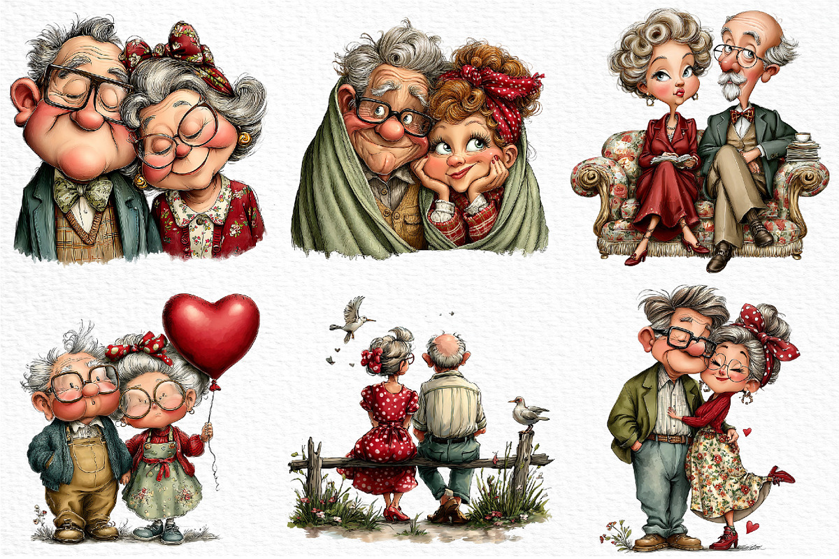 Romantic Elderly Couple Png Bundle, an Illustration by Craft Nest (Photo 4 of 11)