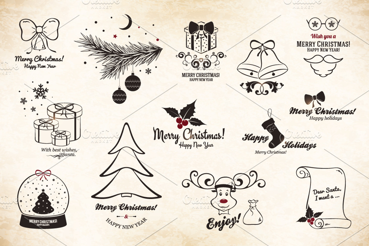 12 Christmas and New Year symbols, a Branding & Logo Template by Restaurant Menu & Logos