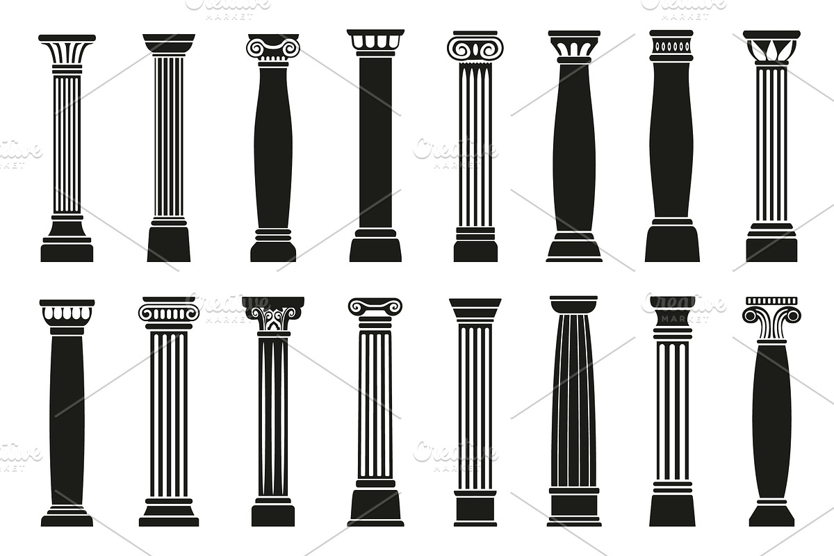Black column. Antique stone columns, an Object Illustration by Valerie Bodnar