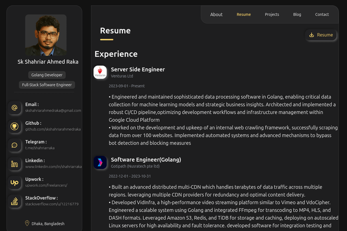 DarkGolden Customizable Portfolio, a React Template by skshahriarahmedraka (Photo 10 of 13)