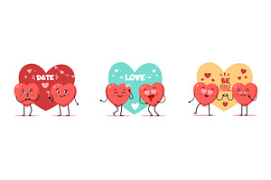 Cute Hearts Couples. Funny Cartoon