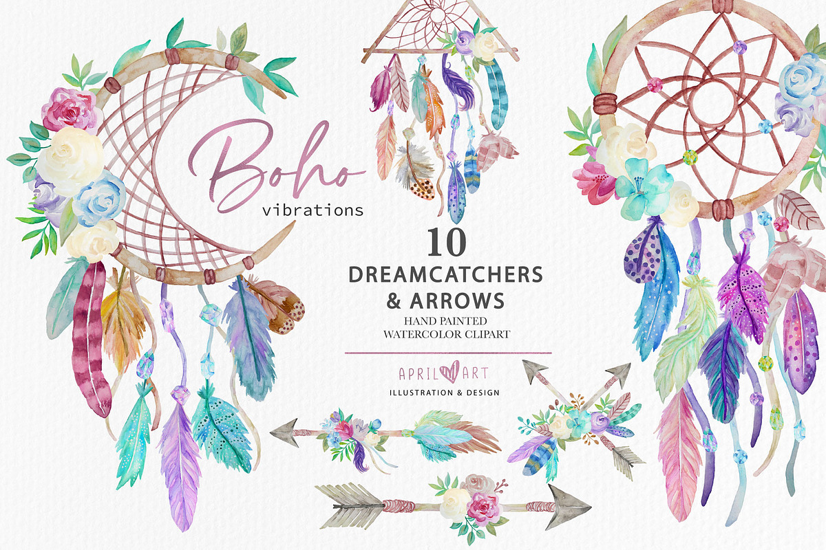 Spring Boho Watercolor Dreamcatchers, an Illustration by Oh Darling Graphics (Photo 1 of 5)