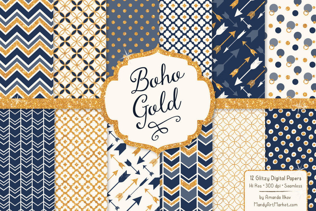 Navy & Gold Glitter Patterns, a Pattern Graphic by Amanda Ilkov (Photo 1 of 3)