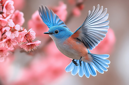 Beautiful blue bird in fly on blurred background, an Animal Photo by AlyaAnd