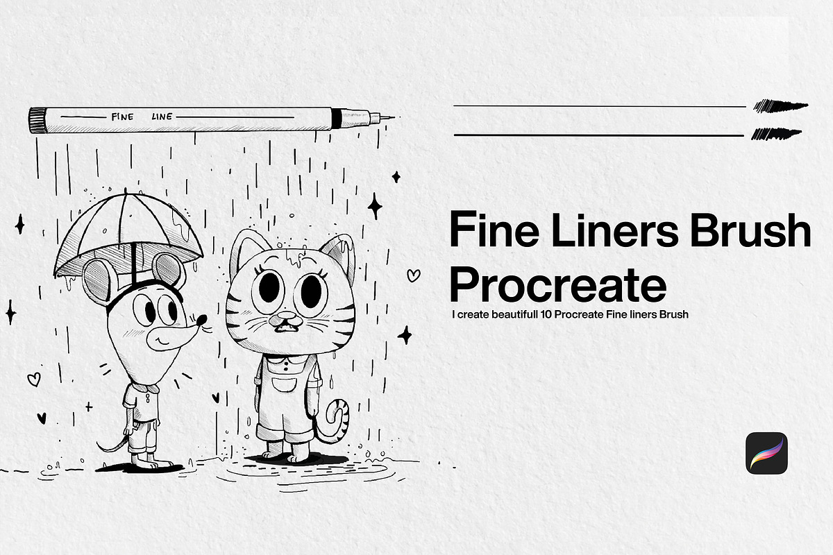 10 Fine Liner Brushes Procreate, a Brush Add-On by CCPreset (Photo 1 of 3)