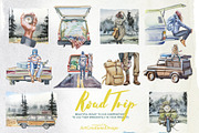 Watercolor Road Trip Clipart Set, a Person Illustration by ArtCreationsDesign (Thumbnail 8 of 19)