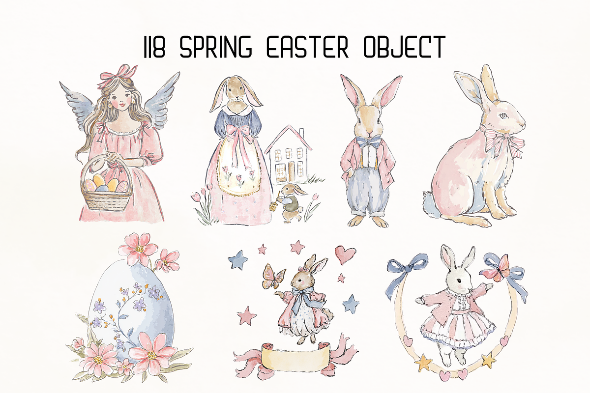 Whimsy Watercolor Soft Spring Easter, a Decorative Illustration by GiraffeCreative (Photo 2 of 21)