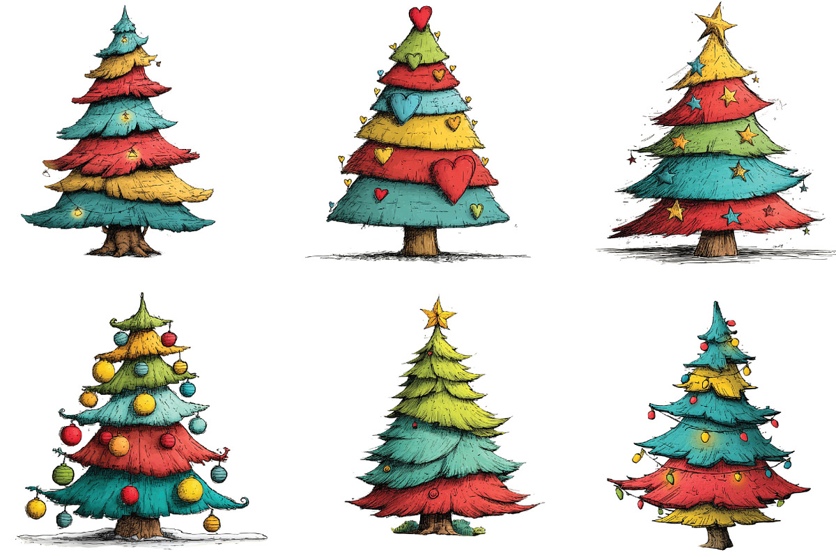 Whimsical Christmas Tree Clipart, an Illustration by CraftArtStudio (Photo 4 of 6)