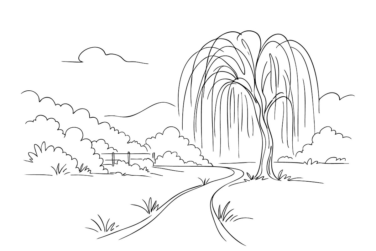 Spring landscape sketch. Line tree, an Object Illustration by Sketching (Photo 2 of 4)