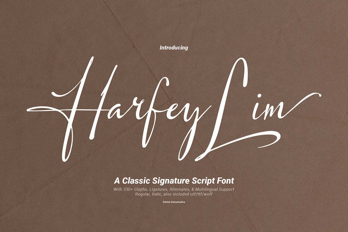 Harfey Lim Classic Signature Script, a Script Font by Denustudios (Photo 1 of 13)