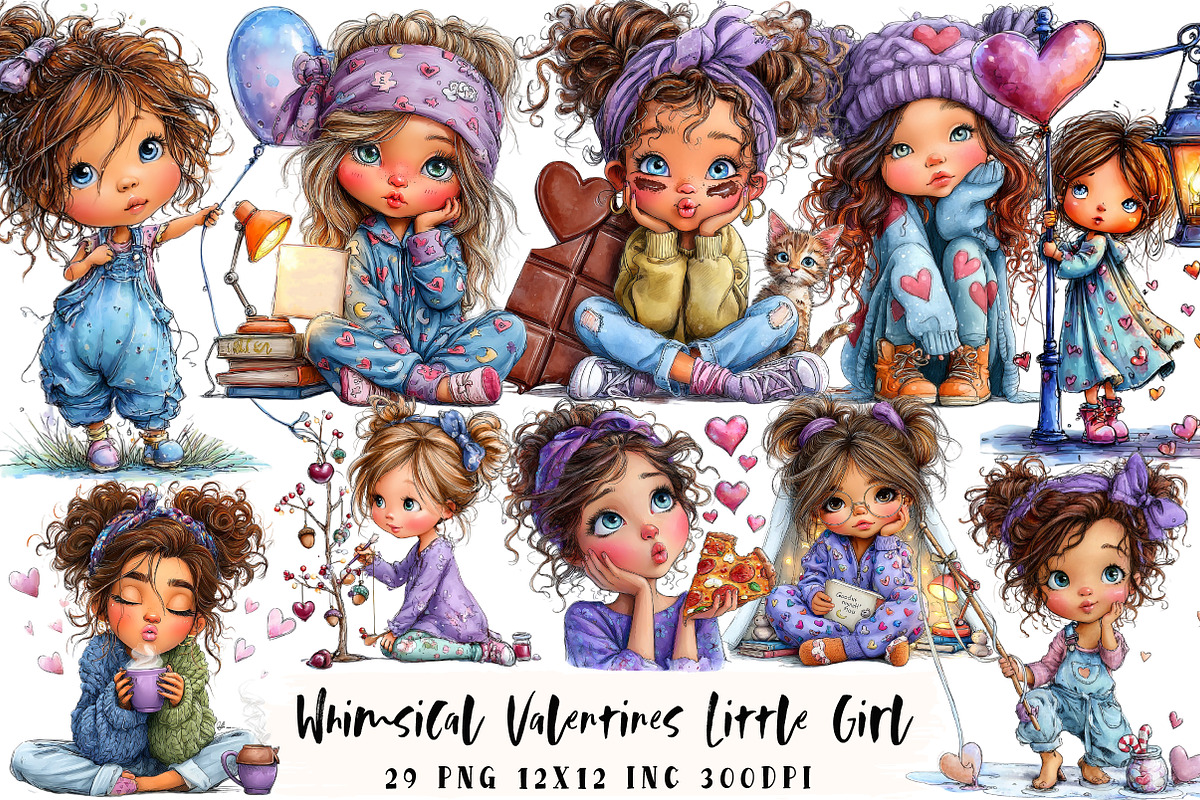 Valentines Little Girl Clipart, an Illustration by OK Design (Photo 1 of 6)