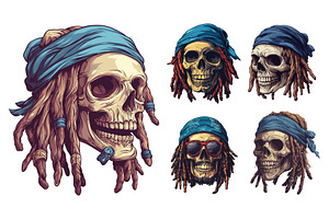 Skull rasta dreadlocks cartoon, an Object Illustration by Onyx