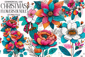 Christmas Flowers Sublimation Bundle, an Illustration by Daily.Designs