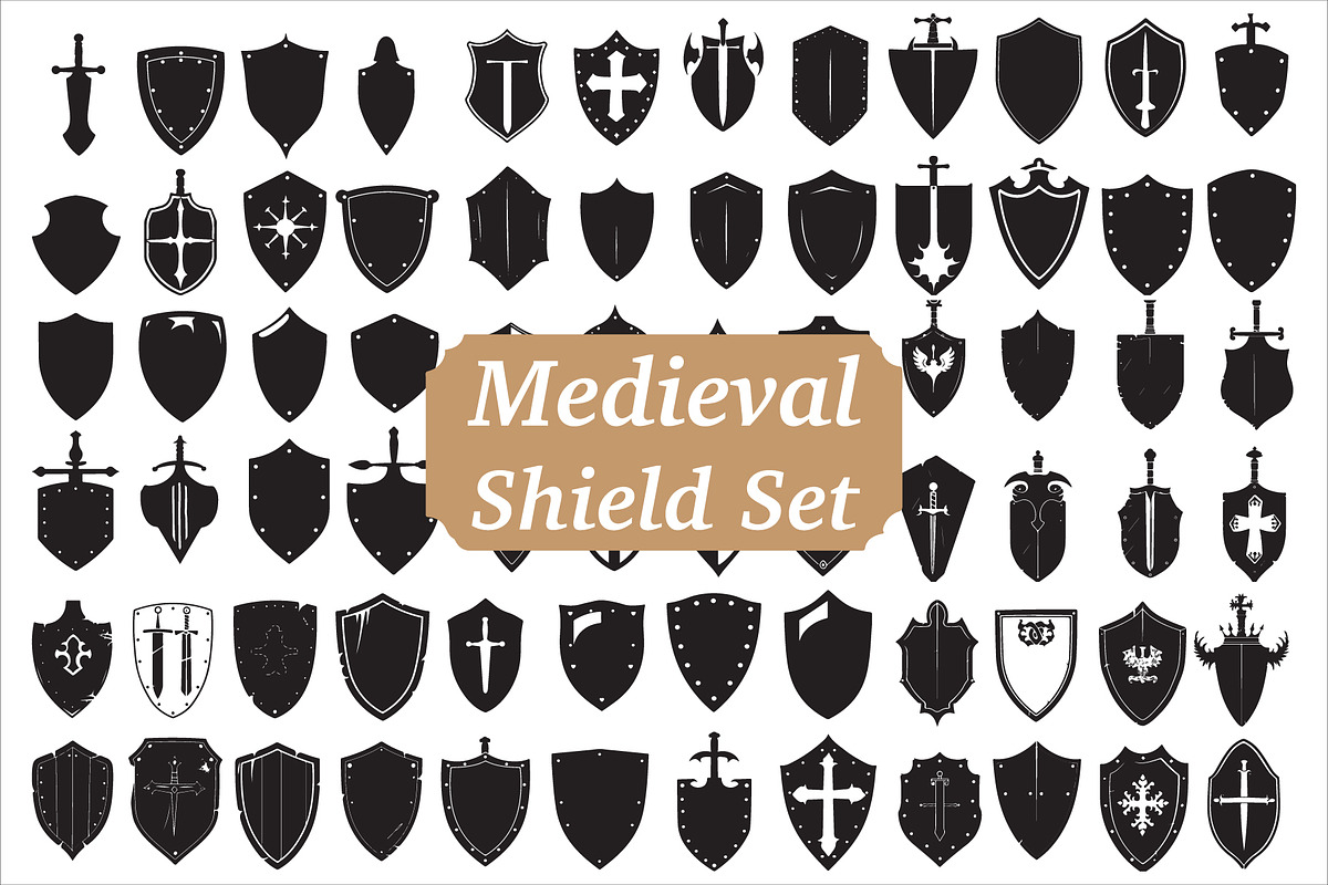 Heraldic Shield Silhouette Pack, an Illustration by yasushie