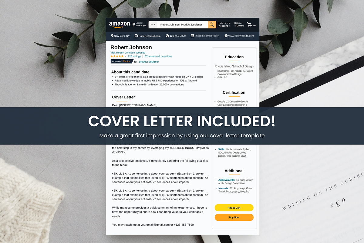 AMAZON Resume Template 2026 ATS CV, a Resume Template by ...
