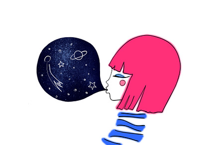 Girl and space bubble gum