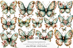 Whimsical Spring Butterfly Clipart, an Illustration by SinaCreation