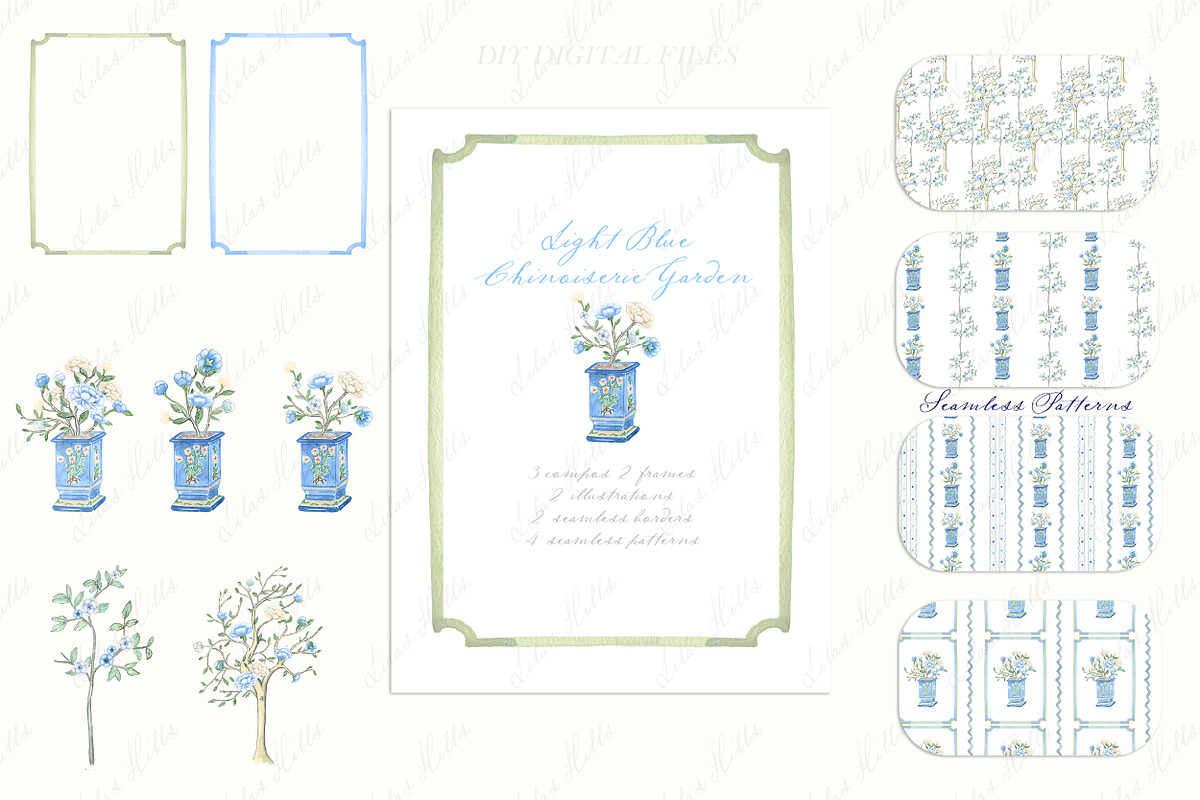 Chinoiserie Garden Toile Light Blue, a Graphic by LABFcreations (Photo 3 of 7)