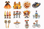 Watercolor Day of the Dead Clipart, an Illustration by Design Market (Thumbnail 3 of 4)
