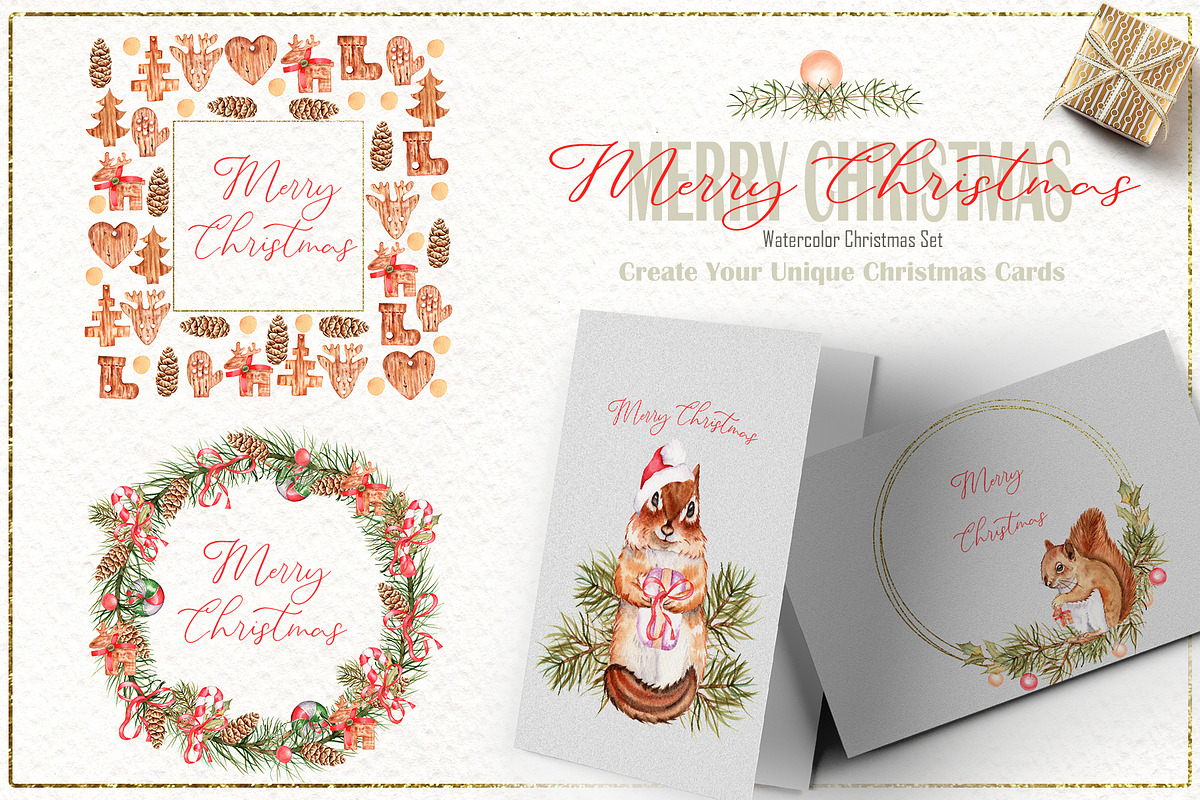 Merry Christmas Watercolor Set, an Illustration by TanataDesign (Photo 9 of 10)