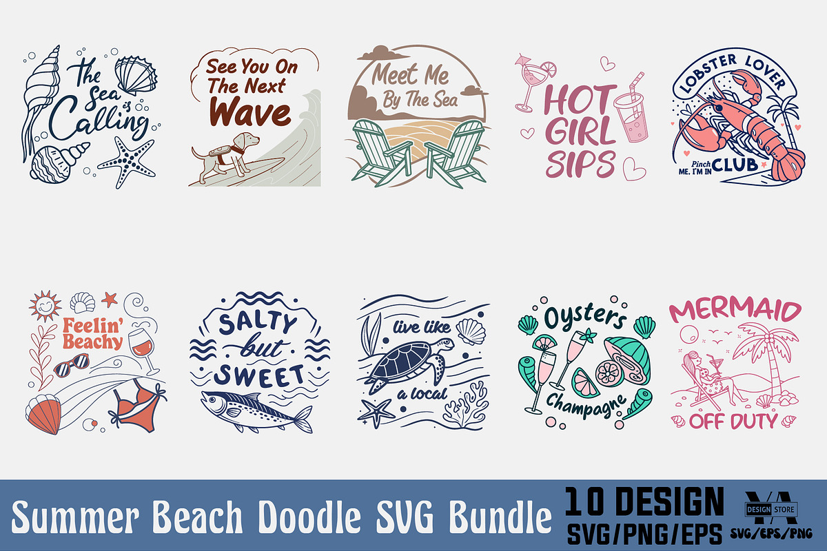 Summer Beach Doodle PNG Bundle, an Animal Illustration by Ya_ Design Store (Photo 1 of 21)