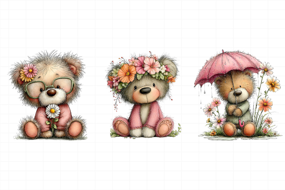 Spring Teddy Bear Illustration Bundl, an Illustration by Daily.Designs (Photo 5 of 8)